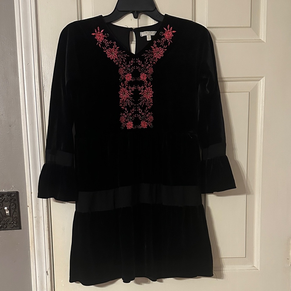 Chelsea & Violet Black One Piece with Pink Embroidery